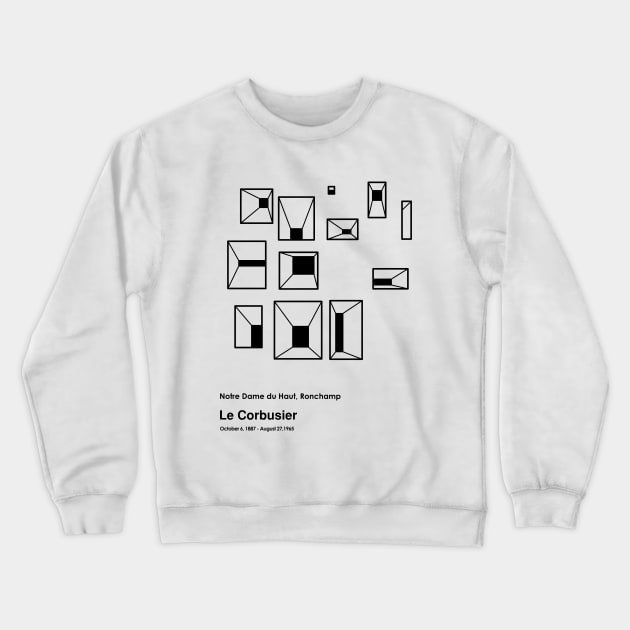 Le Corbusier Notre Dame du Haut Building Black Outline Crewneck Sweatshirt by AtifSlm